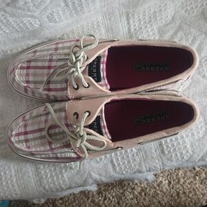 Size 8.5 Sperry Topsiders pink plaid